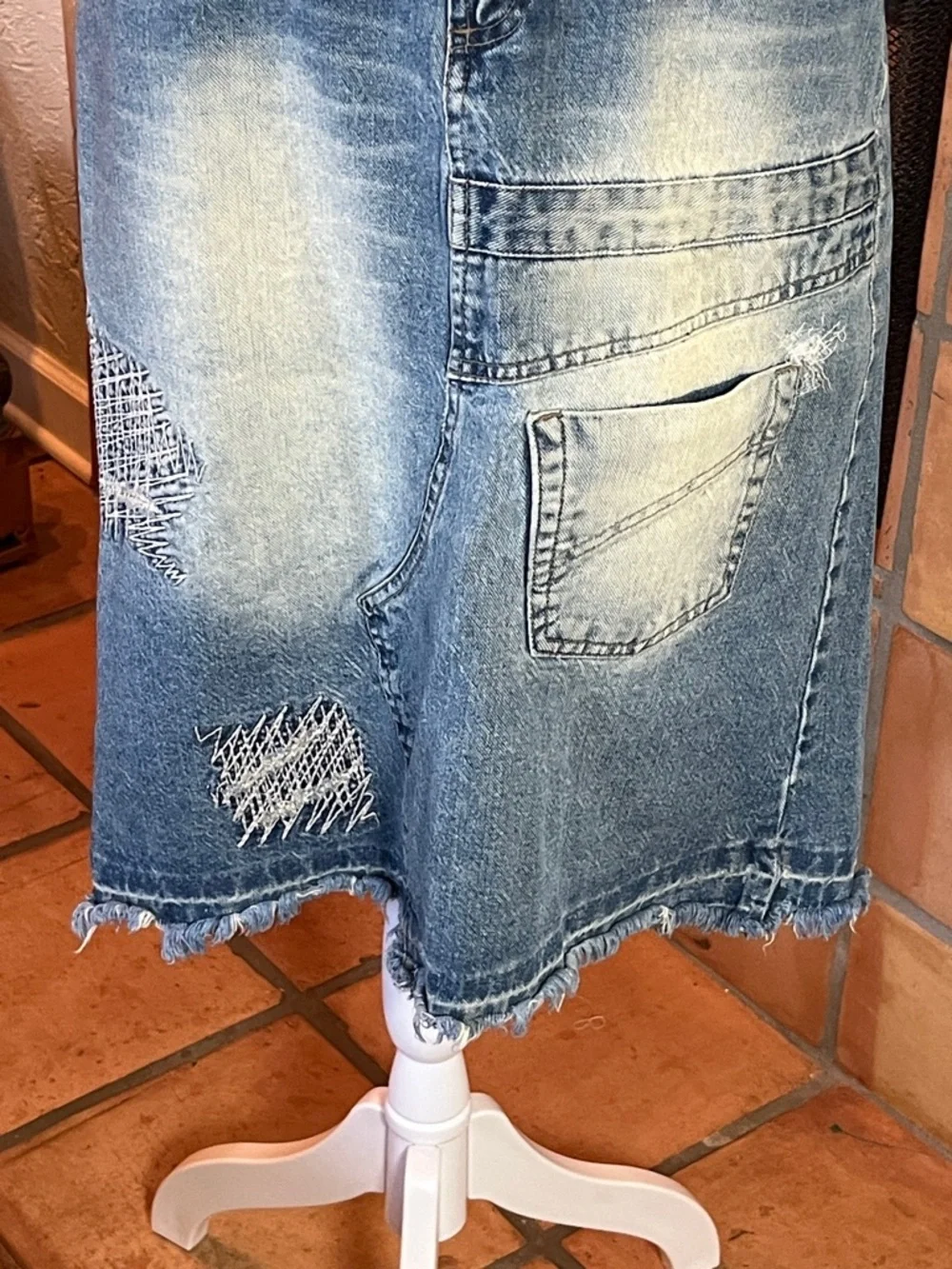 Byzance Brazilian Made Distressed Denim Skirt, size 31